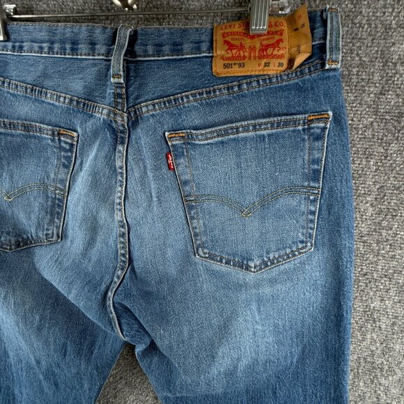 Levis 501 93 Straight Jeans Button Fly Classic Blue Denim Men Cotton ACTL 32X29 - Picture 11 of 16